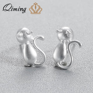 Cute Cartoon Cat Earrings Women Animal Tail Baby Children Jewelry Party Silver Stud Earrings Pet Lover Gifts for Girls