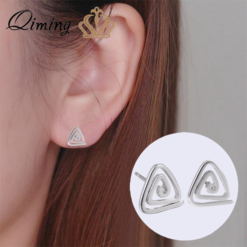 Geometric Triangle Stud Earrings Female Lady Small Gifts Simple Design Rotate Wholesale Jewelry Silver Women Earrings