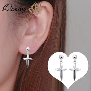 Ladies Cross Earrings Women Silver Religious Jewelry Jesus Christ Christian Fashion Woman Stud Earrings Brincos