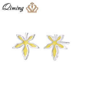 Maple Leaf Stud Earrings Women Autumn Yellow Color Accessories Jewelry Gift for Girl's Wholesale Earring