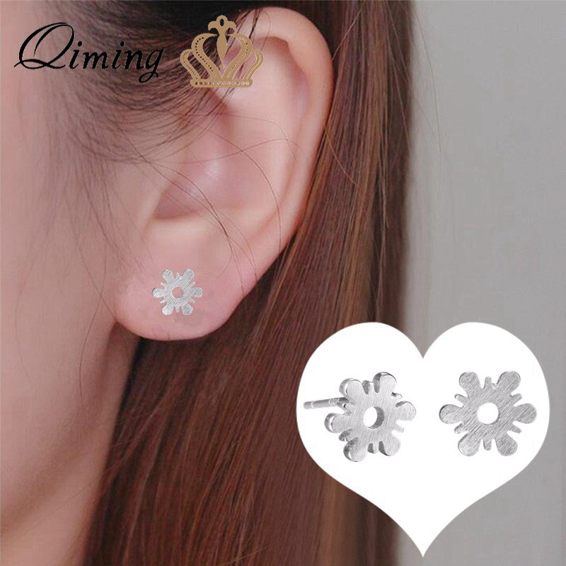 Pure Snowflake Stud Earrings For Girls Tiny Silver Small Women Jewelry Winter Christmas Gift Snowy Fashion Earrings Gift