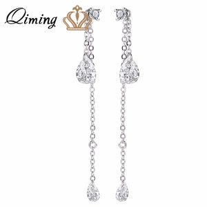 Pure Wedding Earrings For Bride Women 925 Sterling Silver Jewelry Simple Crystal Long Earrings Engagement Gift Stud E