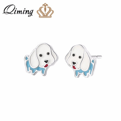 Pure White Dog Stud Earrings For Girls Women Children Jewelry Lovely Animal Pet Love Korean Earrings Kids Baby