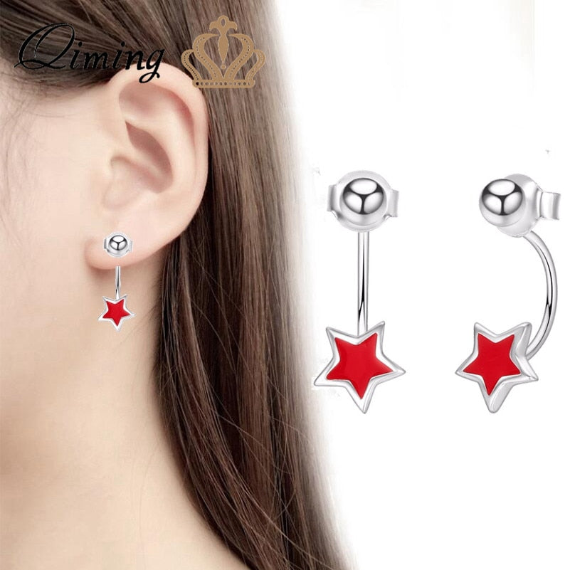 Orecchini a bottone con stella rossa Orecchini femminili con ciondolo a sfera rotonda Gioielli coreani all'ingrosso Anniversario Regalo di nascita Orecchini per ragazze 