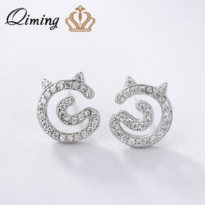 Rhinestone Crystal Cat Earrings For Girls Kids Lovely Cute Jewelry Animal Charms Zircon Stud Women's Earrings Bijoux
