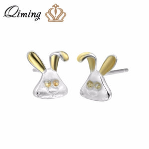 Silver Jewelry Cute Rabbit Earrings For Women Tiny Rabbit Ear Baby Jewelry Lovely Stud Earrings Bijoux Femme