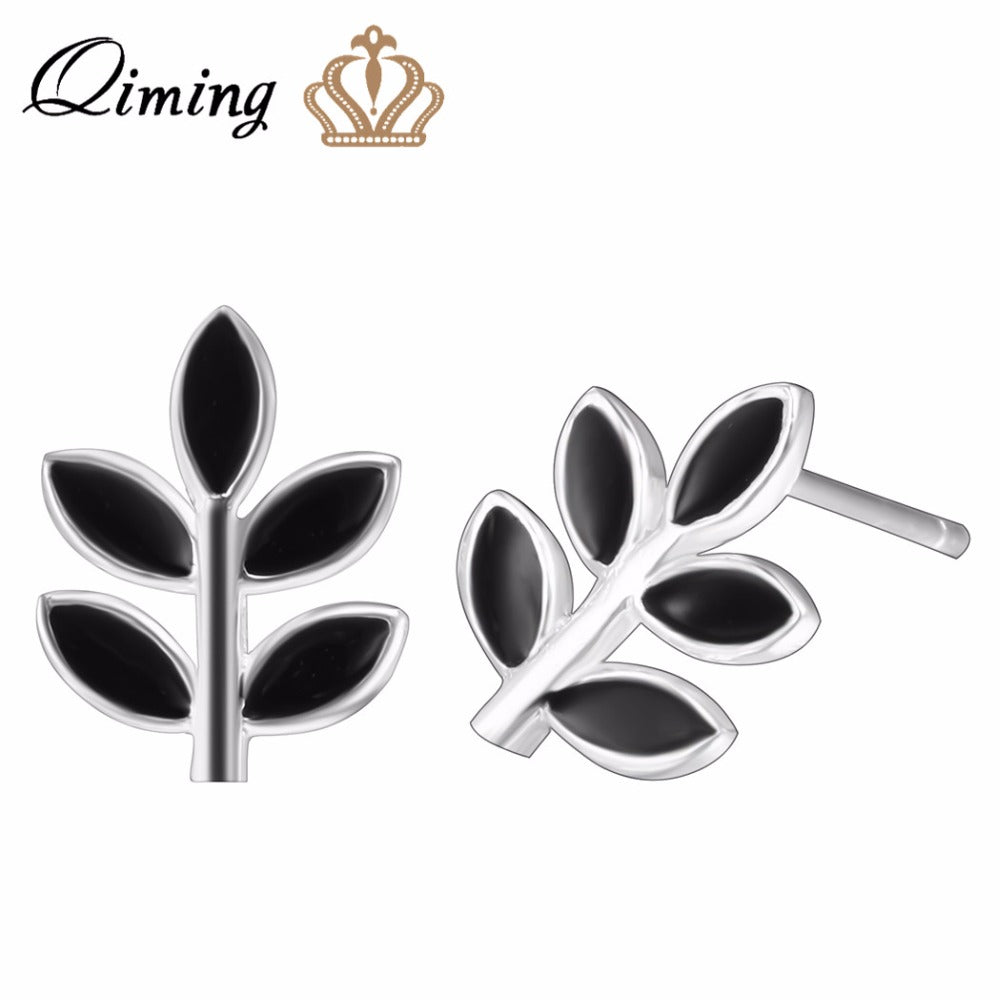 Silver Stud Earrings Fashion Women Black Leaves Stud Earrings Wholesale Vintage Jewelry Pendientes Indian Earring