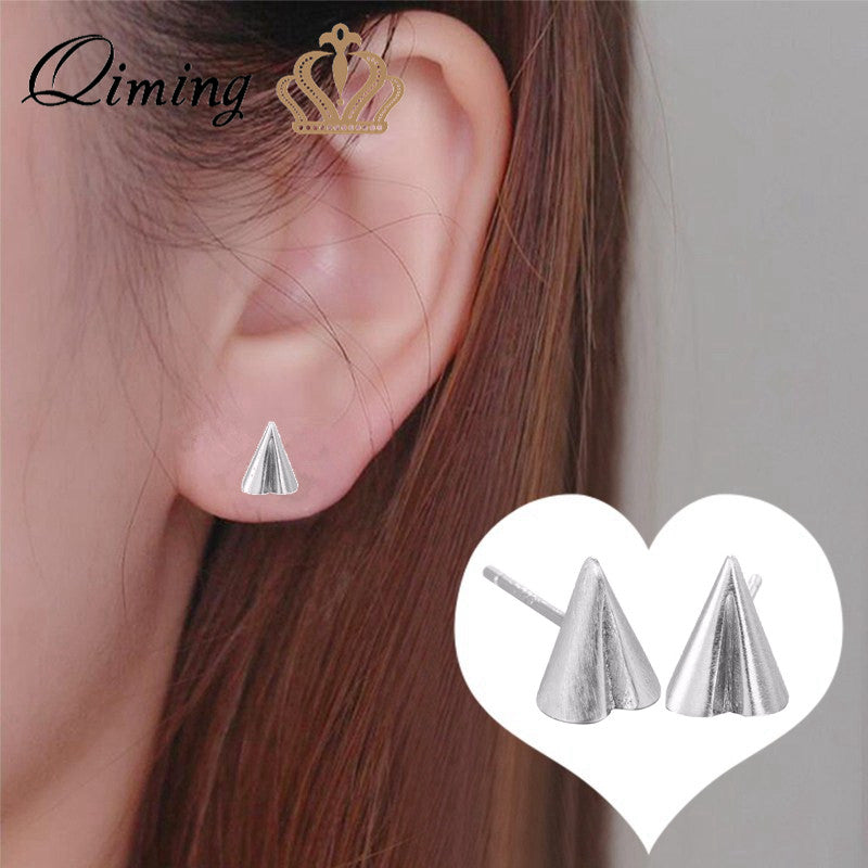 Triangle Women Earrings Paper Plane Charm Silver Jewelry Simple Design Cone Birthd Gift Stud Earrings Bijoux