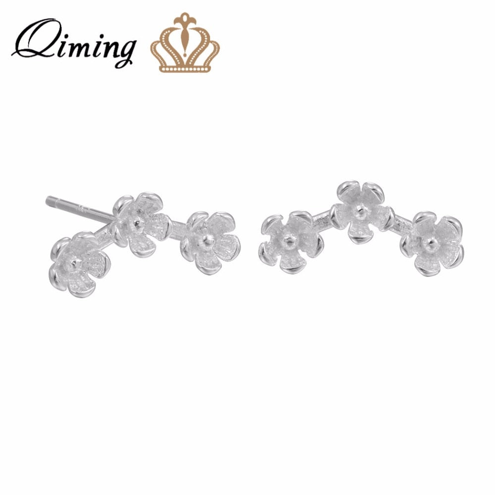 Valentines Gift Three Flower Stud Earrings For Women Fashion Mother Jewelry Accessories Silver Jewelry Floral Earring