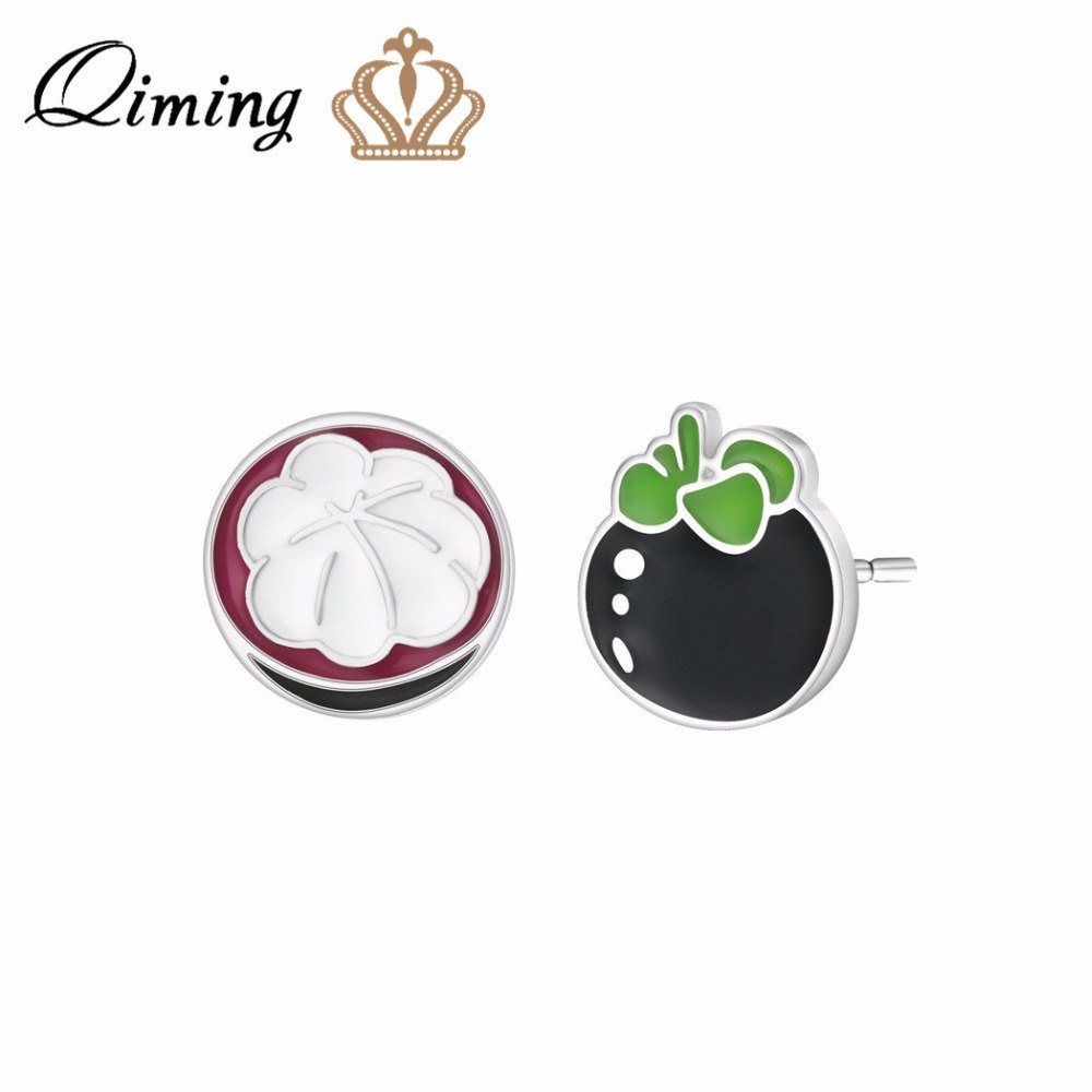 Watercolor Mangosteen Fruit Earrings Creative Fashion Design Summer Style Fruits Stud Silver Earring Women Jewelry Gift