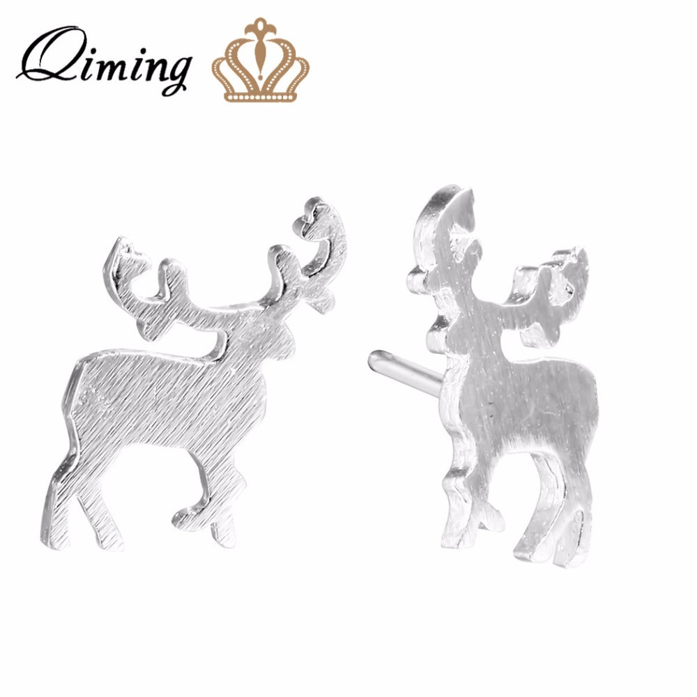 Winter Christmas Deer Earrings Women Silver Cute Lovely Jewelry Girls Little Deers Stud Earrings Pendientes Bijoux