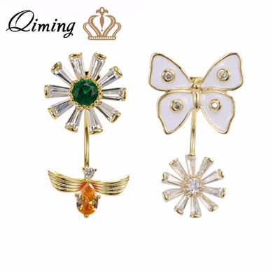 Zircon Korean Earrings for Women Trendy Butterfly Girls Stud Earrings Crystal Jewelry Honey Bee Flower Earring Gift