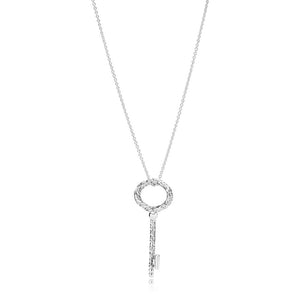 100% 925 Sterling Silver Necklaces Regal Key Necklace & Clear CZ Fit Diy Original Women's fashion Jewelry