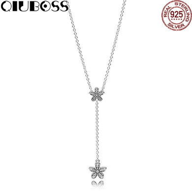 925 Sterling Silver Dazzling Necklace Clear CZ Fit Charms jewelry Women Gift For Girls 590540CZ