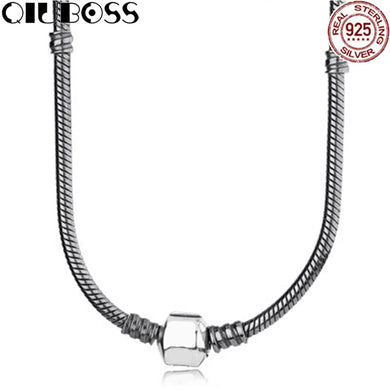 925 Sterling Silver Oxidised silver Necklace Fit Diy Charm Original Jewelry Woman Gift