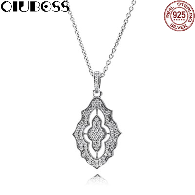 925 Sterling Silver Pendant With Cubic Zirconia And Necklace Original Clear CZ Fit Charm Diy Jewelry