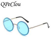 Load image into Gallery viewer, QPeClou 2023 Chain Round Sunglasses Women Metal Brand Designer Sun Glasses Men Black Eyeglasses Not Included Chain