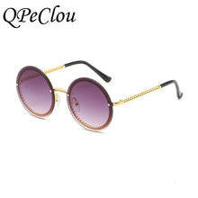 Load image into Gallery viewer, QPeClou 2023 Chain Round Sunglasses Women Metal Brand Designer Sun Glasses Men Black Eyeglasses Not Included Chain