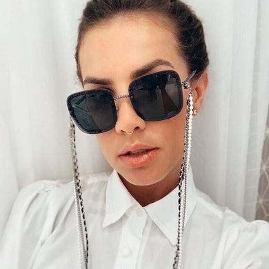 QPeClou 2023 Unique Metal Chain Square Sunglasses Women Vintage Brand Designer Sunglasses Men Sent Without Chain