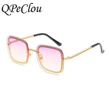 Load image into Gallery viewer, QPeClou 2023 Unique Metal Chain Square Sunglasses Women Vintage Brand Designer Sunglasses Men Sent Without Chain
