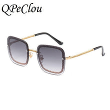 Load image into Gallery viewer, QPeClou 2023 Unique Metal Chain Square Sunglasses Women Vintage Brand Designer Sunglasses Men Sent Without Chain
