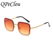Load image into Gallery viewer, QPeClou 2023 Unique Metal Chain Square Sunglasses Women Vintage Brand Designer Sunglasses Men Sent Without Chain