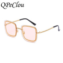Load image into Gallery viewer, QPeClou 2023 Unique Metal Chain Square Sunglasses Women Vintage Brand Designer Sunglasses Men Sent Without Chain