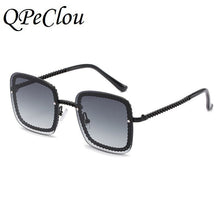 Load image into Gallery viewer, QPeClou 2023 Unique Metal Chain Square Sunglasses Women Vintage Brand Designer Sunglasses Men Sent Without Chain