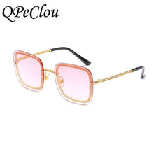 Load image into Gallery viewer, QPeClou 2023 Unique Metal Chain Square Sunglasses Women Vintage Brand Designer Sunglasses Men Sent Without Chain