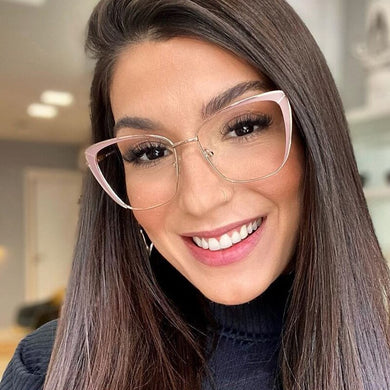 QPeClou 2023  Metal Cat Eye Glasses Frame Women Sexy Optical Eyeglasses Men Computer Transparent Spectacles