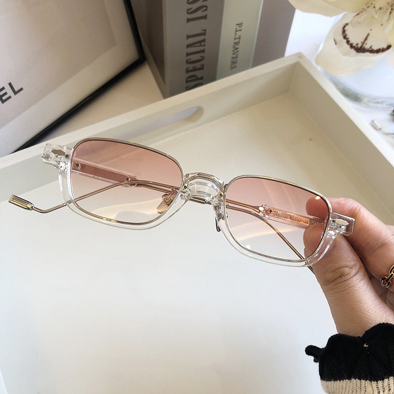 QPeClou 2023 Vintage Rivet Square Sunglasses Women Small Anti-blue Transparent Glasses Frame Men Optical Eyeglasses