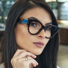 Load image into Gallery viewer, QPeClou Sexy Blue Cat Eye Glasses Frame Women 2023 Clear Len Leopard Eyeglasses Frames Ladies Optical Oculos Gafas Eyewear