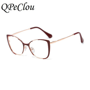 QPeClou Unique Vintage Cat Eye Glasses Women  Retro Metal Cateye Eyeglasses Frames Female Clear lens Optical Oculos Gafas