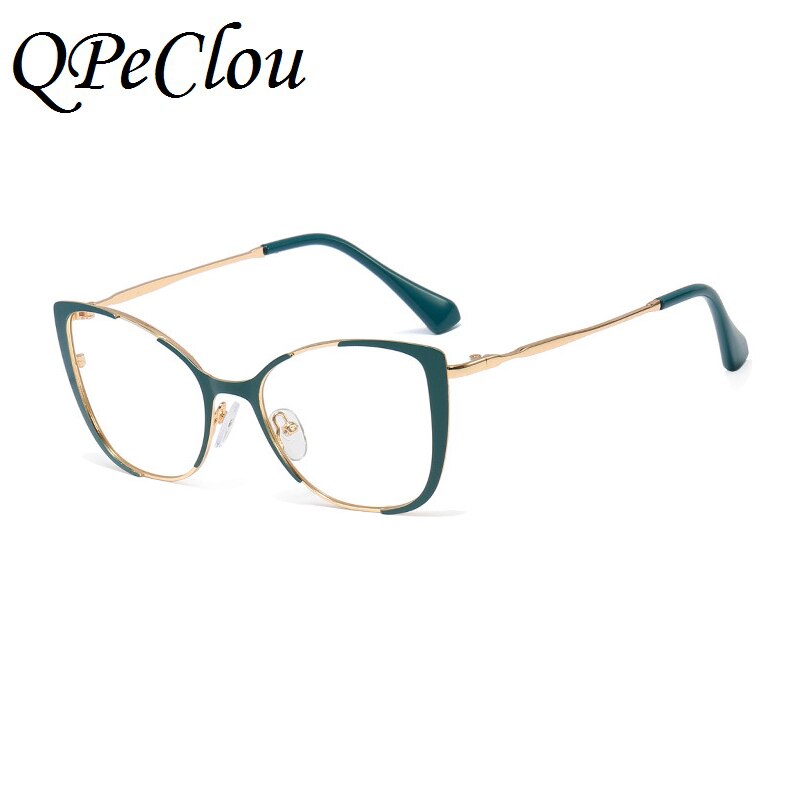 QPeClou Unique Vintage Cat Eye Glasses Women 2023 Retro Metal Cateye Eyeglasses Frames Female Clear lens Optical Oculos Gafas