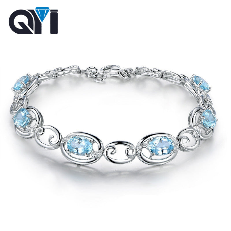 925 Sterling Silver Bracelets 4.5 ct Oval cut Natural sky Blue Topaz Gemstone Bracelets For Women Color Gems Wedding gift