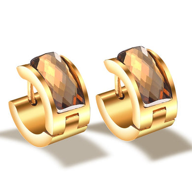 Fashion Gold Crystal Rhinestone Stainless Steel Studs Hoop Mens womens Enagagement Wedding Earrings NEW
