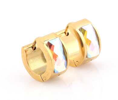 Fashion Hole AB Color Crystal Rhinestone Stainless Steel Studs Hoop Mens womens Earrings MM1877