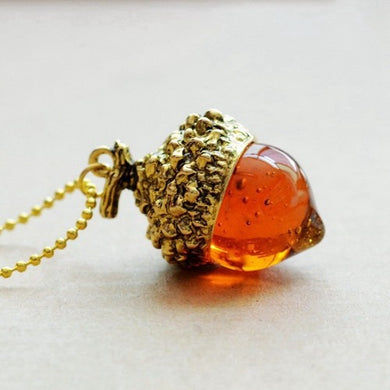 Collana con pendente in quercia di ghianda di cristallo di vetro per le donne Goccia d'acqua che gira bronzo antico gioielli in argento regali bijoux femme