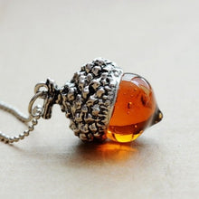 Carica l&#39;immagine nel visualizzatore di Gallery, Collana con pendente in quercia di ghianda di cristallo di vetro per le donne Goccia d&#39;acqua che gira bronzo antico gioielli in argento regali bijoux femme