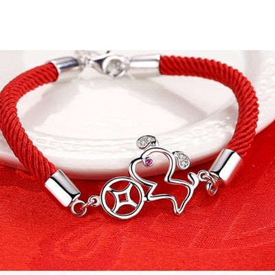 Quality 925 sterling silver wild mascot puppy red rope bracelets benming year zodiac women's silver fine jewelry
