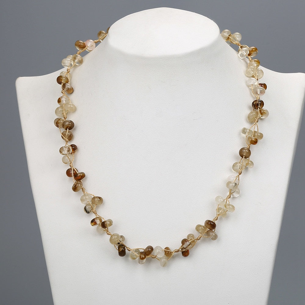 Collana con quarzo rutilato, pietra naturale, cristallo intrecciato, perla da donna, energia, gioielli da donna, perla, Moana, infermiera, collana di genere Boho 