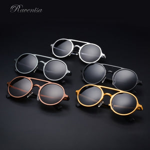 RAVENISA  Round Alumium Sunglasses For Men Women 2023 Classic Polarized Spring Sun Glasses  Brown Goggle