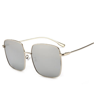 RBRARE 2023 Metal Square Flat Mirror Sunglasses Women Round Face Lady Sun Glasses Vintage Big Frame Female Sunglasses