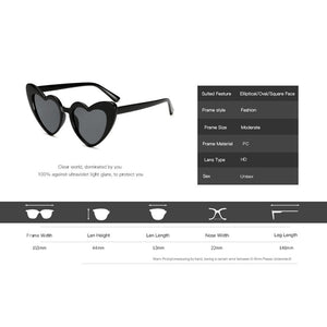 Love Heart Sunglasses Women Big Frame Personality Sunglass Fashion Cute Sexy Retro Cat Eye Vintage SunGlasses Pink Female