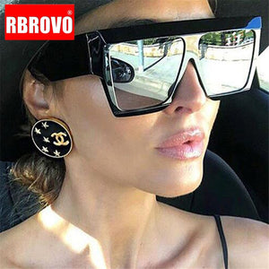 RBROVO 2023 Large Frame Sunglasses Women Classic Square Retro Mirror Sun Glasses Men Street Beat Lunette De Soleil Femme