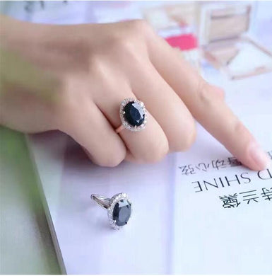 REAL S925 sterling silver inlaid Natural sapphire ring 10*12mm High quality pure Gem good clarity For Men or Woman