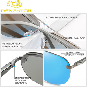 RENEKTON Occhiali da sole con lenti senza montatura polarizzate in alluminio e magnesio per uomo Occhiali da donna retrò ad alta definizione Oculos de sol 