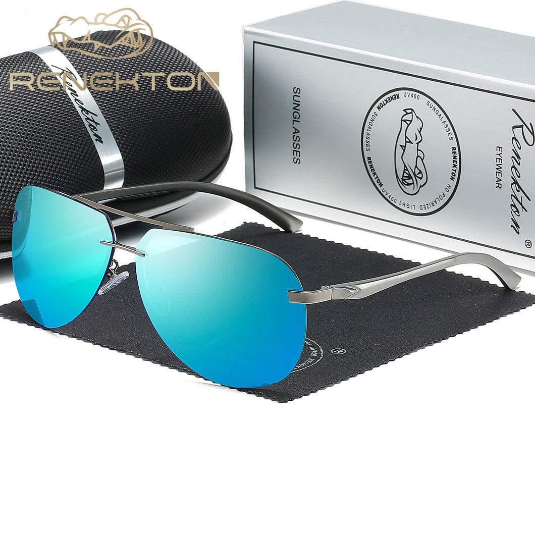 RENEKTON Occhiali da sole con lenti senza montatura polarizzate in alluminio e magnesio per uomo Occhiali da donna retrò ad alta definizione Oculos de sol 