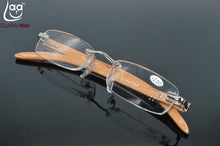 Load image into Gallery viewer, RIMLESS WOOD BAMBOO LEGS SILVER ALLOY RESIN LENSES WITH CASE men women reading glasses +1.00 +1.50 +2.00 +2.50 +3.00 +3.50