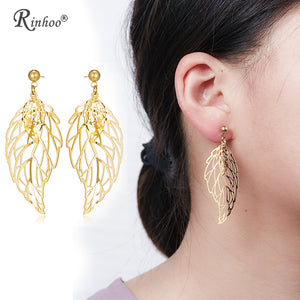 Boho Stainless Steel Statement Gold Color Leaves Drop Earrings Pendientes Mujer Jewelry Long Dangle Earrings For Women